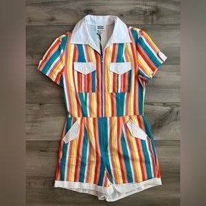 Funky Rainbow Striped Unique Vintage Shorts Jumpsuit Romper NWT